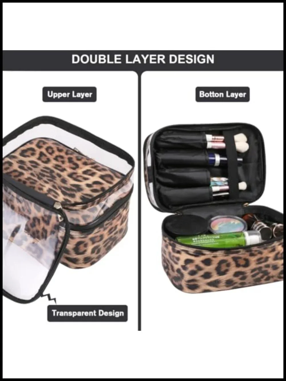 Waterproof Faux Leather Travel Toiletry Bag with Double Layer Organizer